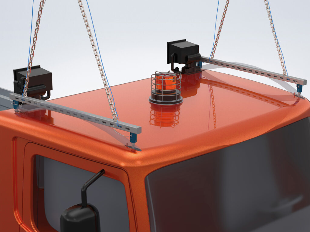 Pneumatischer Kugeltragbolzen von Halder beim Handling schwerer Bauteile