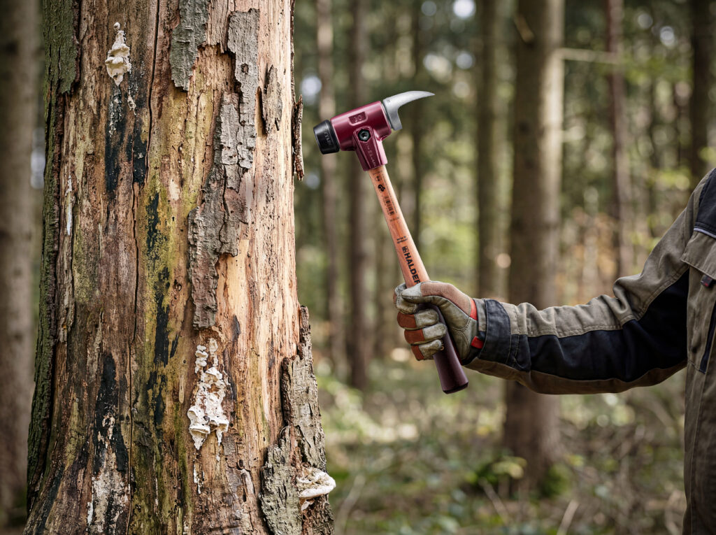 Hackeinsatz aus Weichmetall zum Freilegen von Schadstellen am Baum