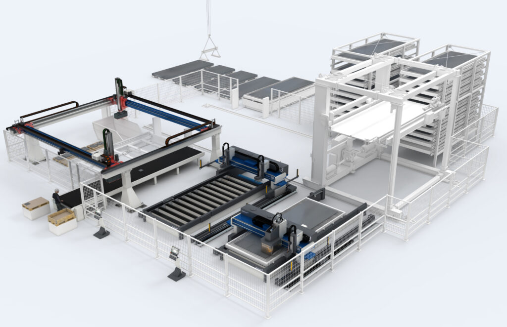 Automatisierte Blechbearbeitung entlang der gesamten Prozesskette 1 Modulare Material-Handling-Lösungen für automatisierte Blechbearbeitung ermöglichen effizienten Materialfluss und maximale Maschinenauslastung.