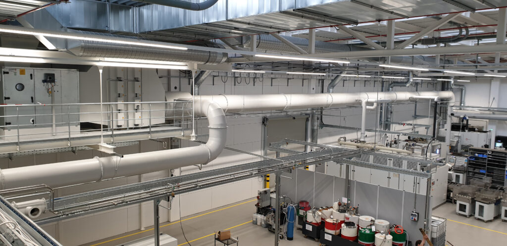 Rohrleitungssystem einer energieeffizienten zentralen Absauganlage