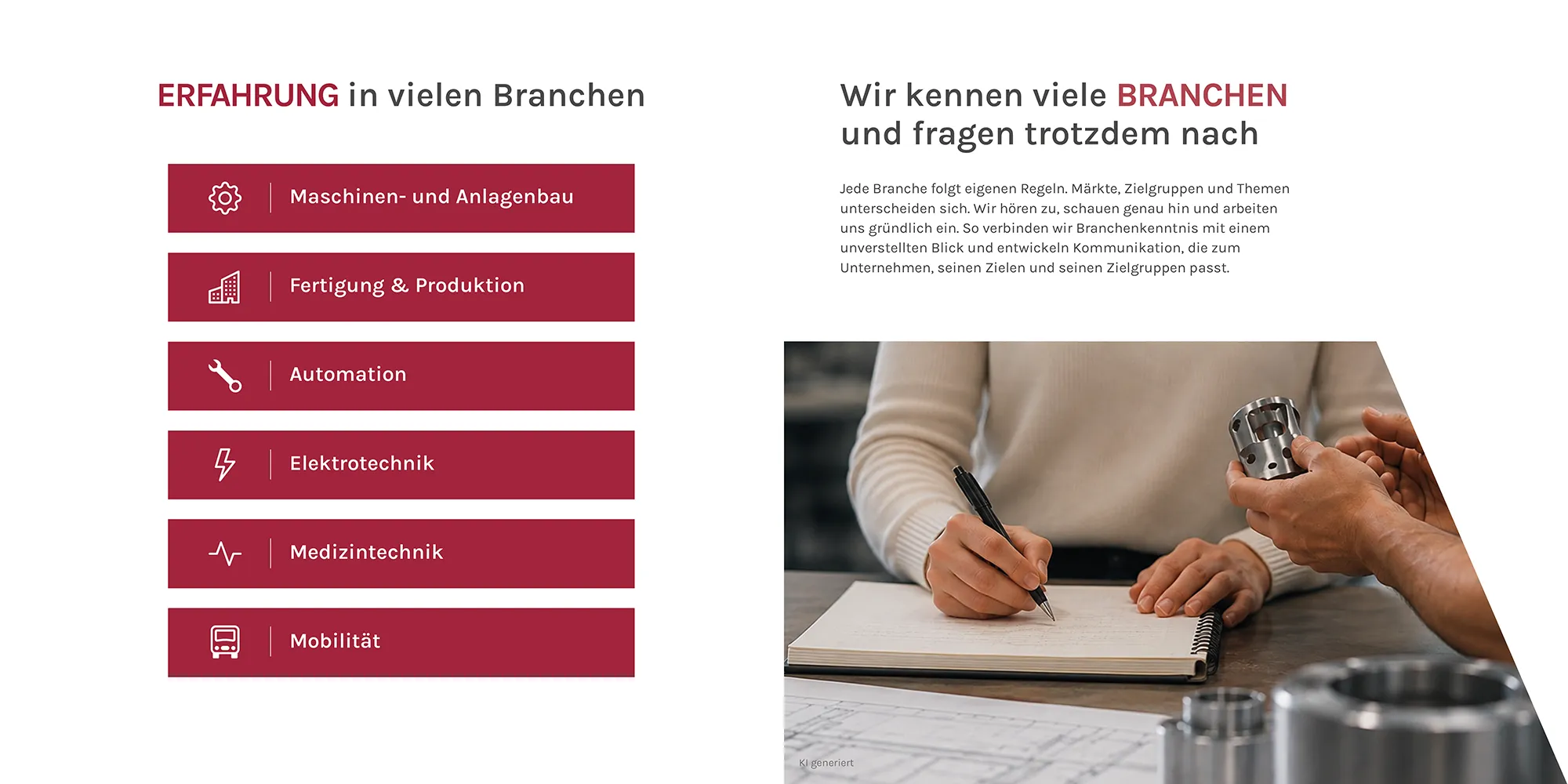 KSKOMM Agenturbroschüre: Branchenerfahrung in Maschinenbau, Produktion, Automation, Elektrotechnik, Medizintechnik und Mobilität